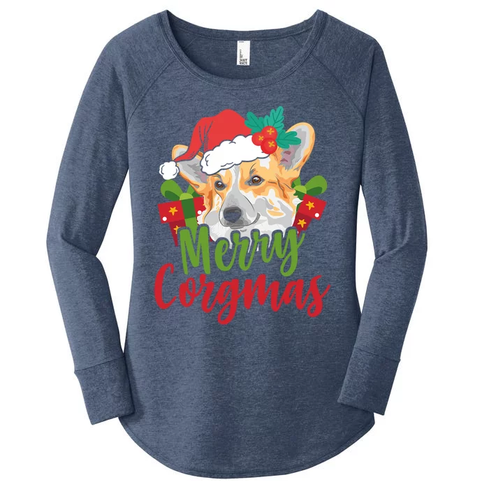 Merry Corgmas Xmas Corgi Dog Greeting Christmas Fun Gift Women's Perfect Tri Tunic Long Sleeve Shirt