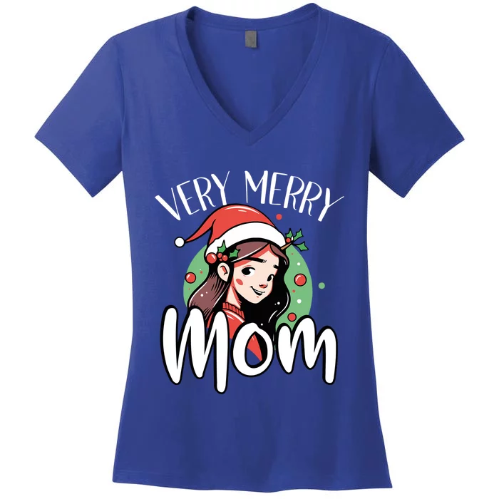 Mom Christmas Xmas Day Santa Mama Happy Holidays Mommy Cool Gift Women's V-Neck T-Shirt