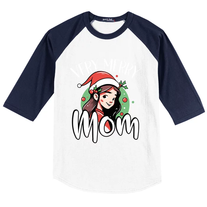 Mom Christmas Xmas Day Santa Mama Happy Holidays Mommy Cool Gift Baseball Sleeve Shirt