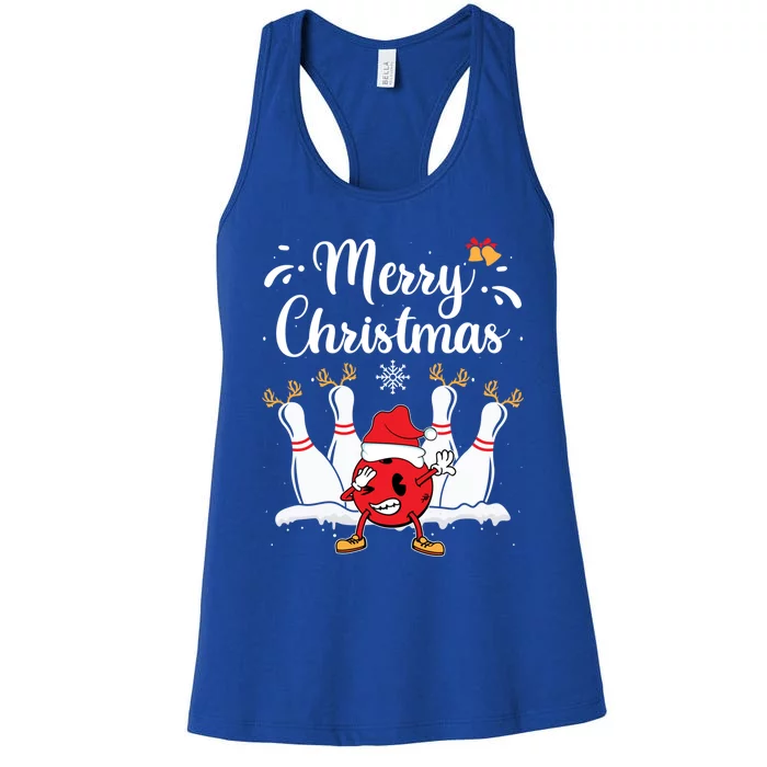 Merry Christmas Xmas Bowling Buddies Winter Bowler Expert Meaningful Gift Women's Racerback Tank