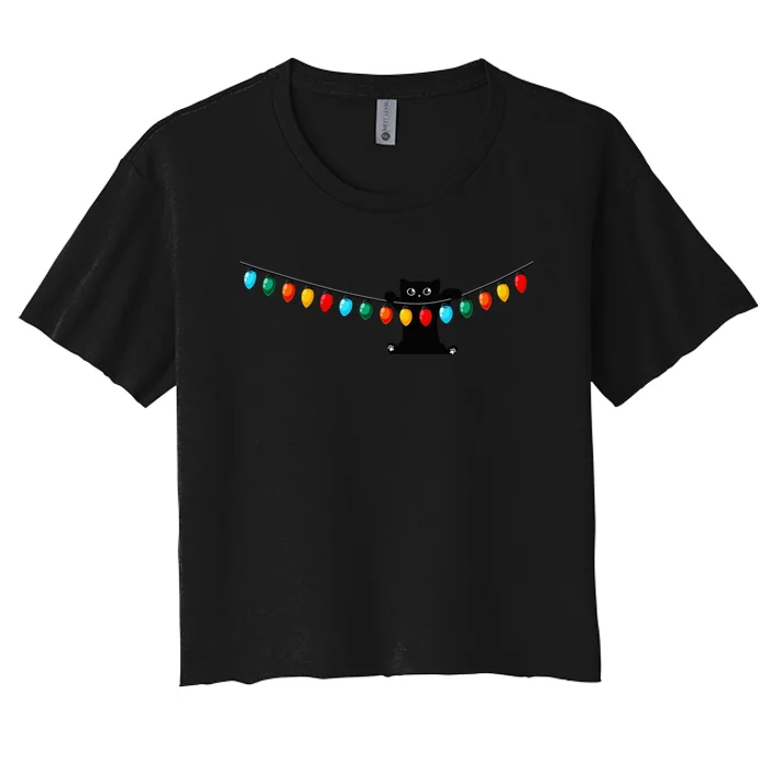 Merry Catmas Xmas  Wo Kid Funny Cat Christmas Women's Crop Top Tee