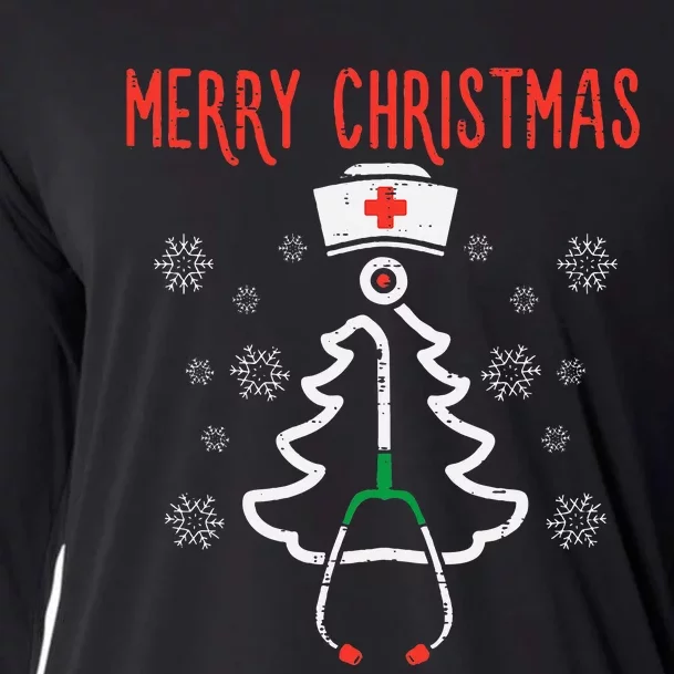 Merry Christmas Xmas Stethoscope Nurse Christmas Scrub Cooling Performance Long Sleeve Crew