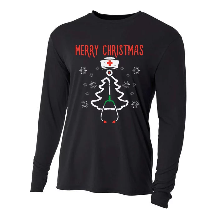 Merry Christmas Xmas Stethoscope Nurse Christmas Scrub Cooling Performance Long Sleeve Crew