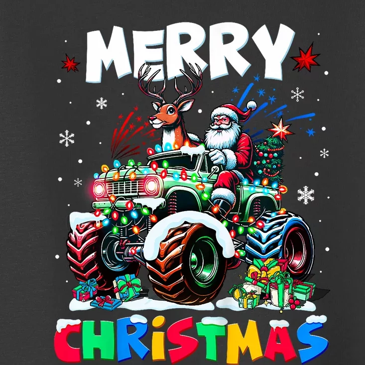 Merry Christmas Xmas Lights Monster Truck Santa Reindeer Toddler T-Shirt