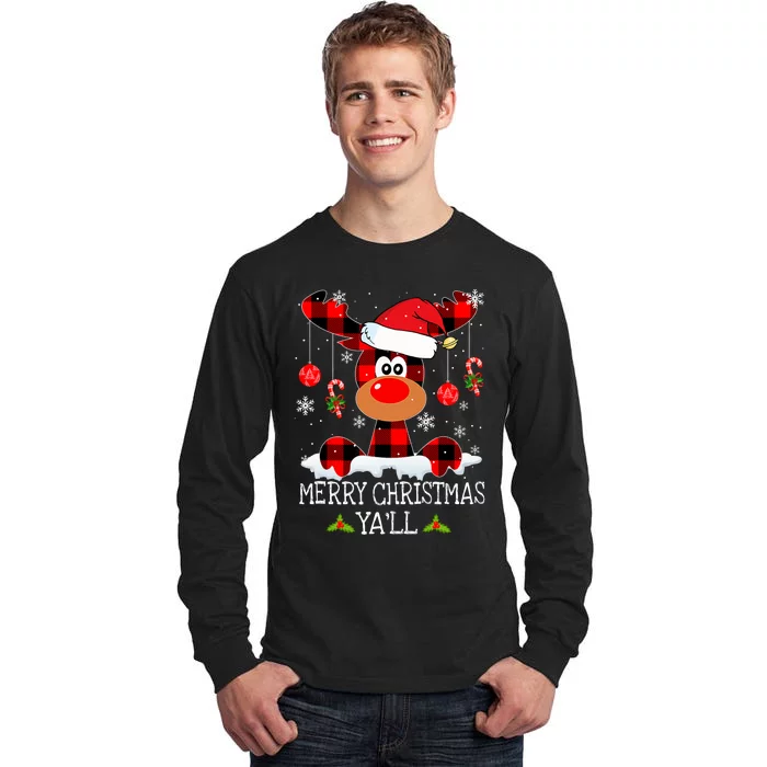 Merry Christmas YaLl Buffalo Red Plaid Reindeer Santa Hat Tall Long Sleeve T-Shirt