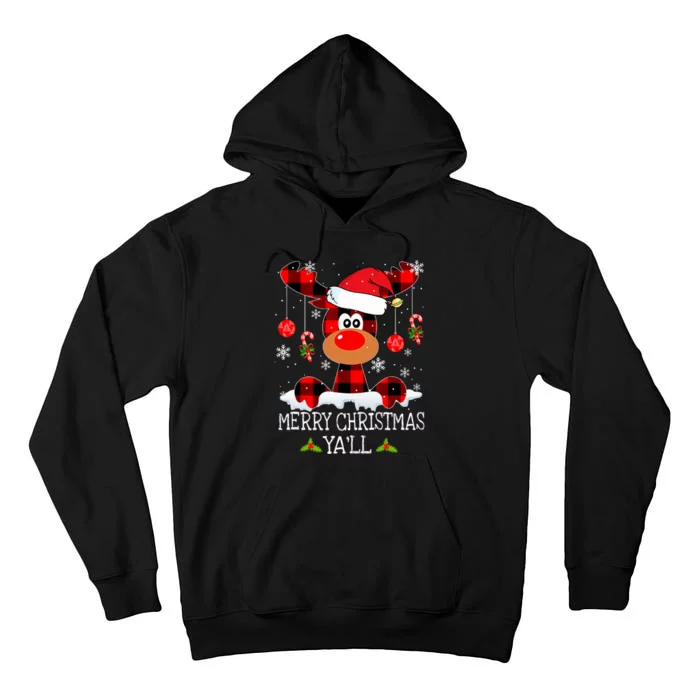 Merry Christmas YaLl Buffalo Red Plaid Reindeer Santa Hat Tall Hoodie