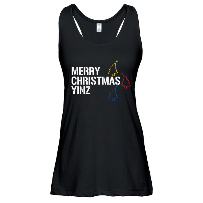 Merry Christmas Yinz With Pittsburgh Christmas Trees Funny Ladies Essential Flowy Tank