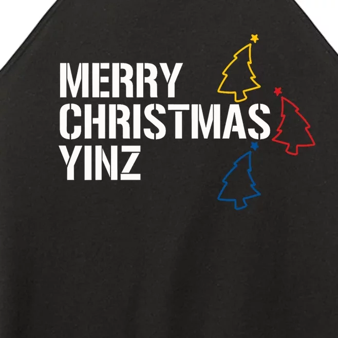 Merry Christmas Yinz With Pittsburgh Christmas Trees Funny Women’s Perfect Tri Rocker Tank