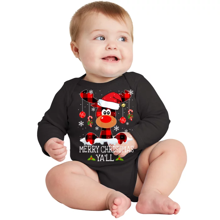 Merry Christmas Ya'll Cute Reindeer Baby Long Sleeve Bodysuit