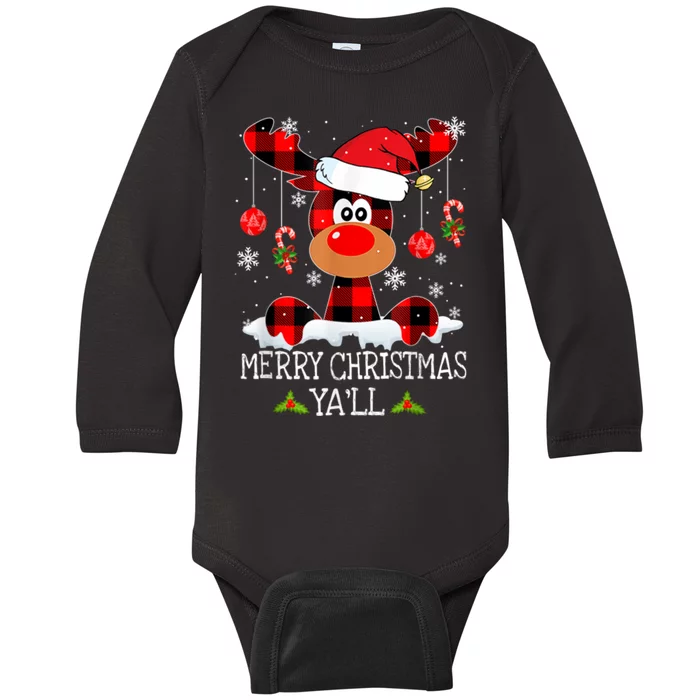 Merry Christmas Ya'll Cute Reindeer Baby Long Sleeve Bodysuit