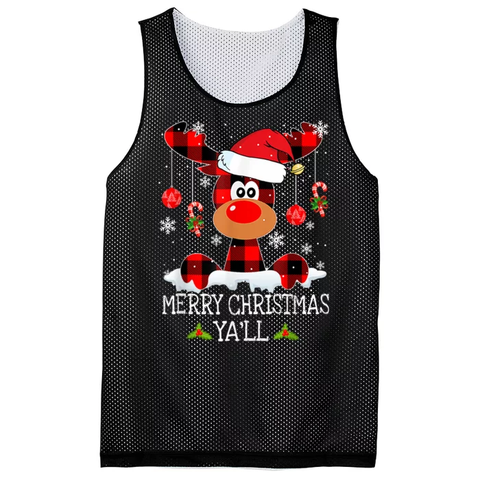 Merry Christmas Ya'll Cute Reindeer Mesh Reversible Basketball Jersey Tank