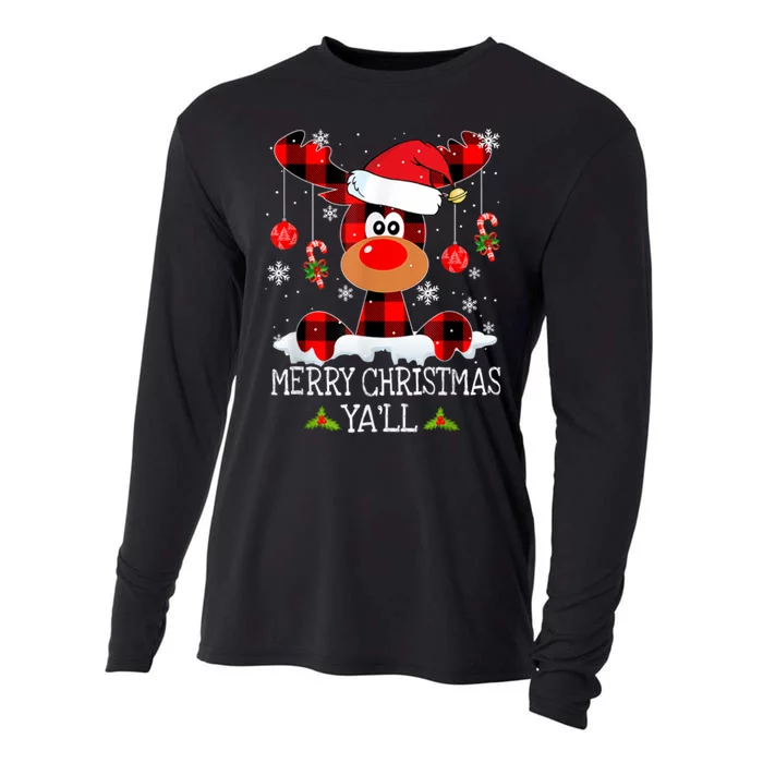 Merry Christmas Ya'll Cute Reindeer Cooling Performance Long Sleeve Crew