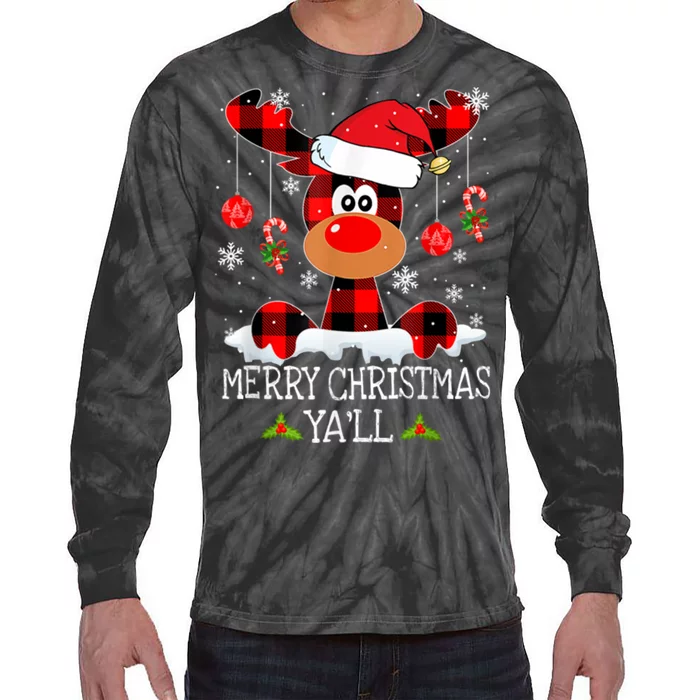 Merry Christmas Ya'll Cute Reindeer Tie-Dye Long Sleeve Shirt