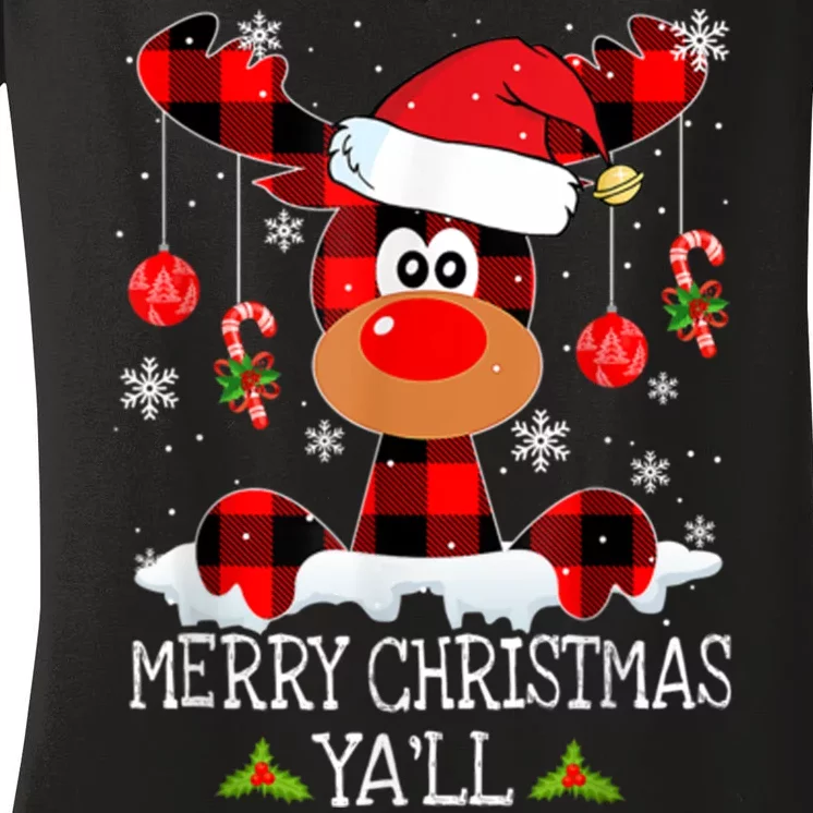 Merry Christmas Ya'll Cute Reindeer Women's V-Neck T-Shirt