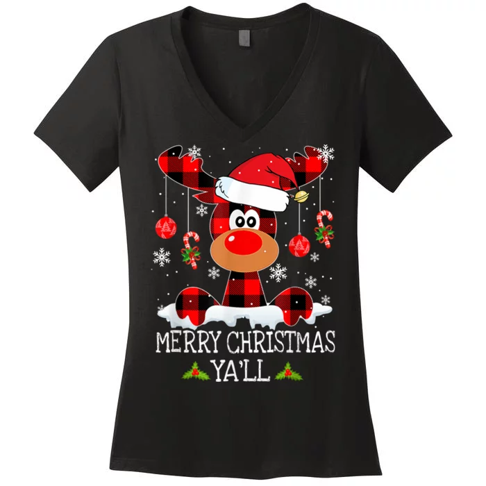 Merry Christmas Ya'll Cute Reindeer Women's V-Neck T-Shirt