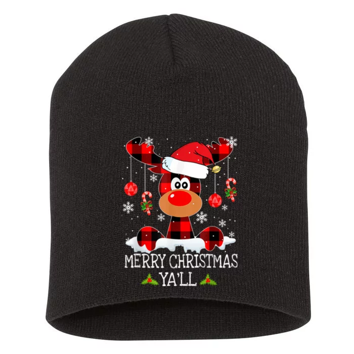 Merry Christmas Ya'll Cute Reindeer Short Acrylic Beanie