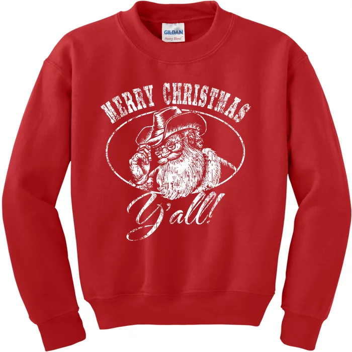 Merry Christmas YAll Funny Country Cowboy Santa Claus Kids Sweatshirt