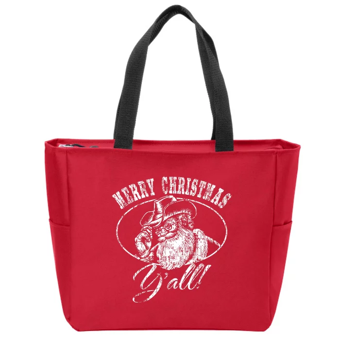 Merry Christmas YAll Funny Country Cowboy Santa Claus Zip Tote Bag