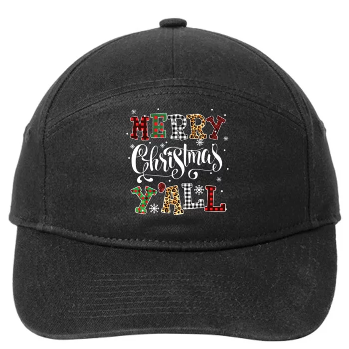 Merry Christmas Yall Leopard Buffalo Plaid Pajama Family 7-Panel Snapback Hat