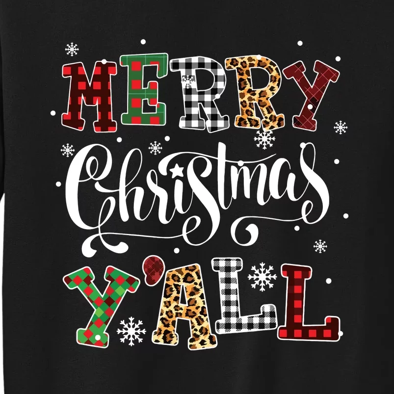 Merry Christmas Yall Leopard Buffalo Plaid Pajama Family Tall Sweatshirt