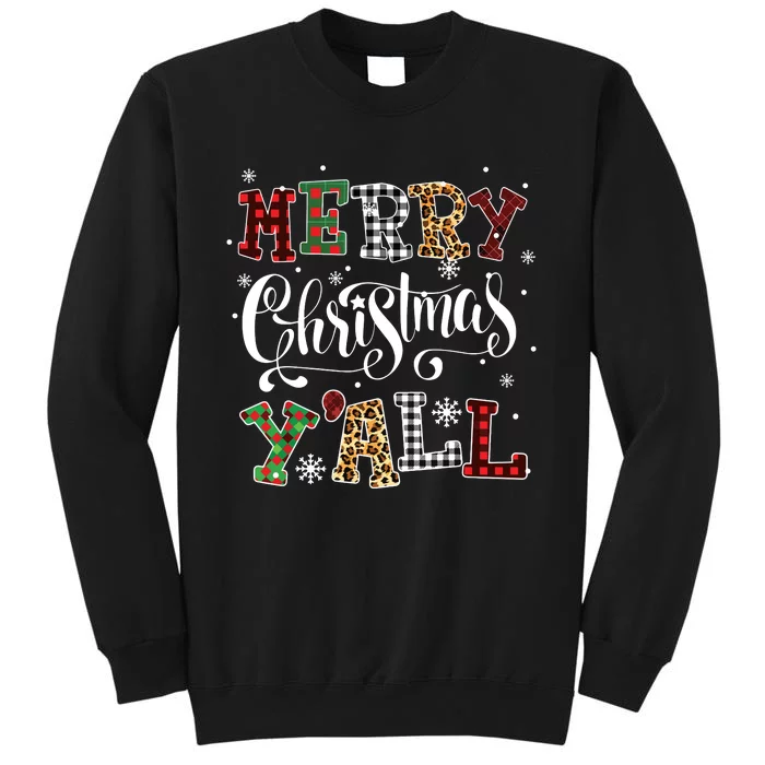 Merry Christmas Yall Leopard Buffalo Plaid Pajama Family Tall Sweatshirt