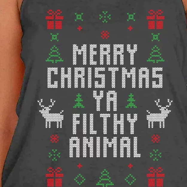 Merry Christmas Ya Filthy Animal Women's Knotted Racerback Tank