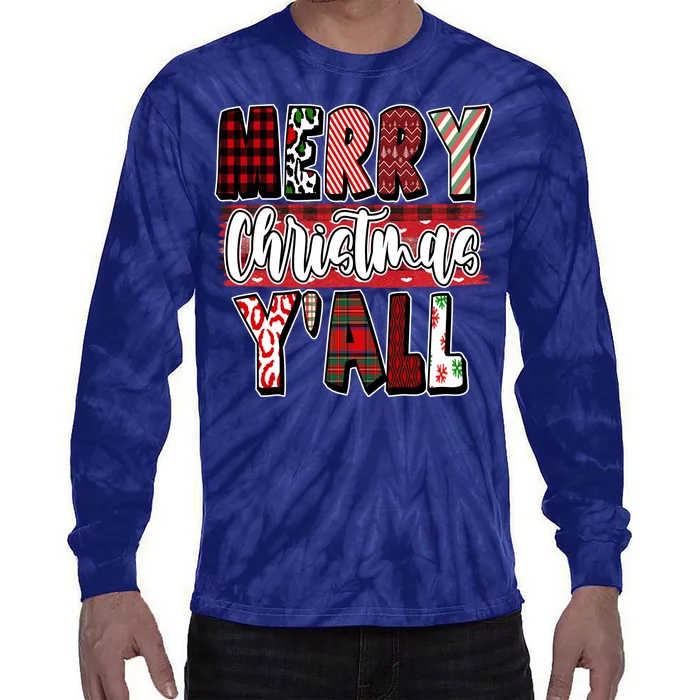 Merry Christmas Yall Holiday Festive Fun Tie-Dye Long Sleeve Shirt