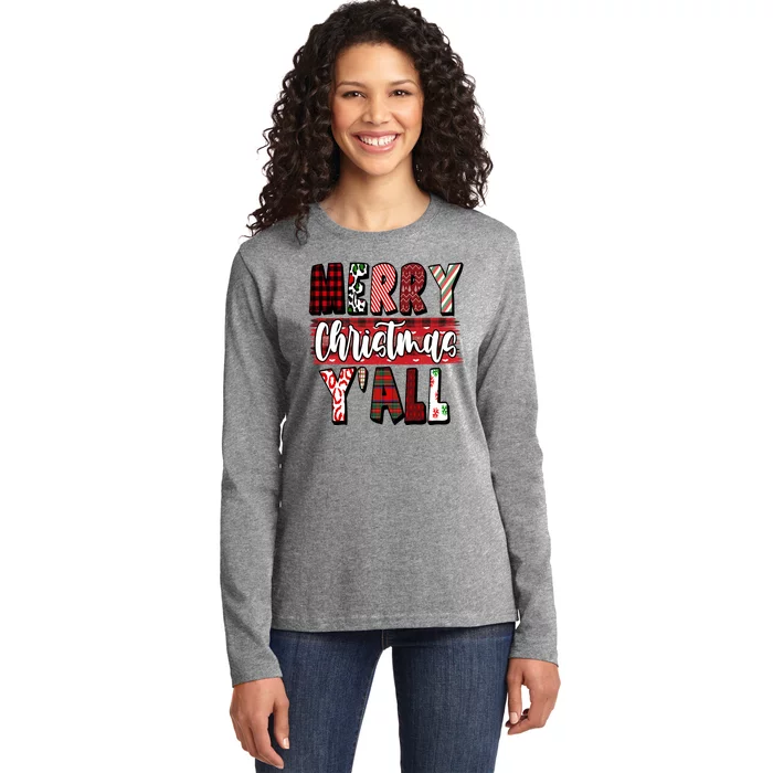 Merry Christmas Yall Holiday Festive Fun Ladies Long Sleeve Shirt