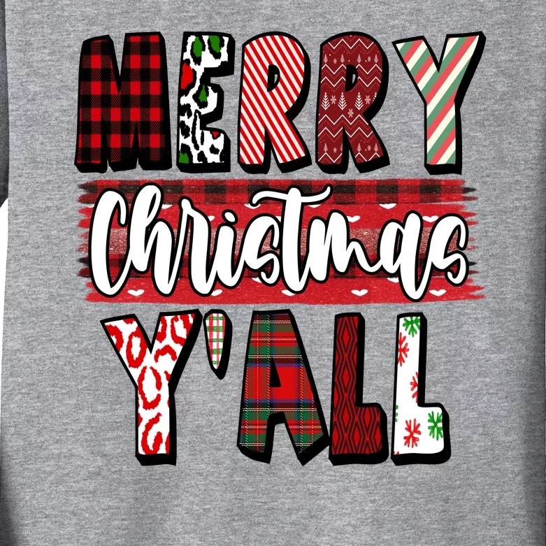 Merry Christmas Yall Holiday Festive Fun Kids Long Sleeve Shirt