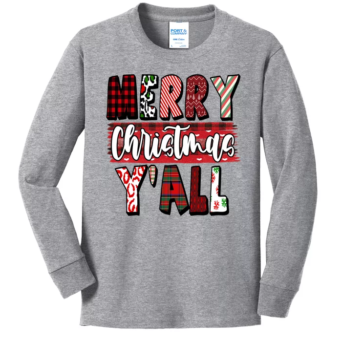 Merry Christmas Yall Holiday Festive Fun Kids Long Sleeve Shirt