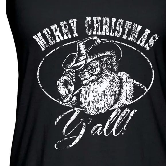 Merry Christmas Y'all Country Cowboy Santa Claus Ladies Essential Flowy Tank