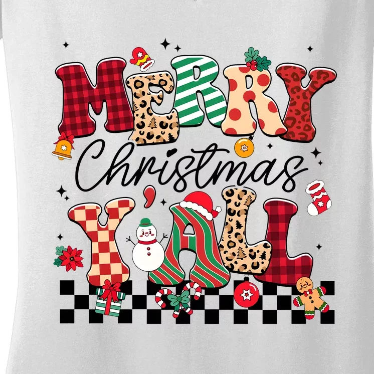 Merry Christmas Y’All Xmas Holiday Matching Family Women's V-Neck T-Shirt