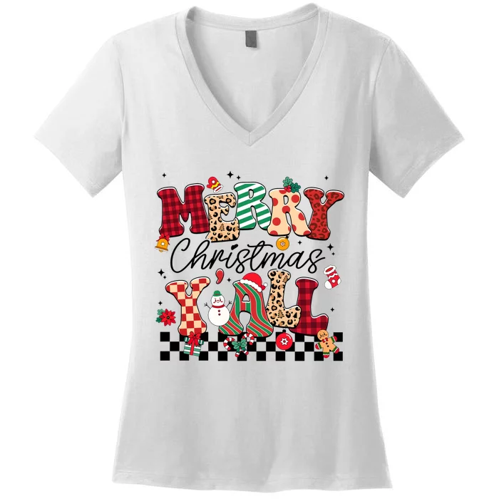 Merry Christmas Y’All Xmas Holiday Matching Family Women's V-Neck T-Shirt