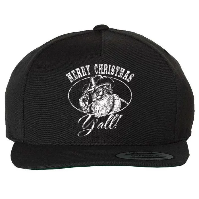 Merry Christmas Y'all Funny Country Cowboy Santa Claus Wool Snapback Cap