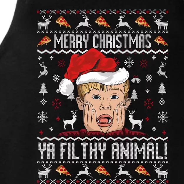 Merry Christmas Ya Filthy Animal Sweater Ladies Tri-Blend Wicking Tank