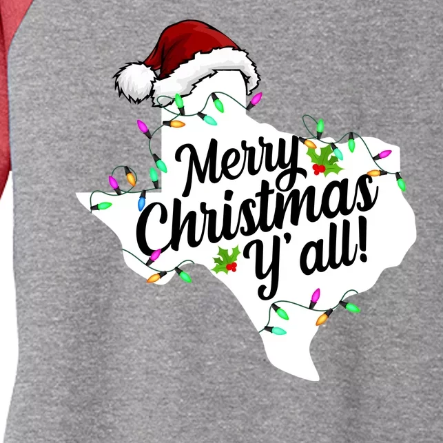 Merry Christmas Y'all Texas State Women's Tri-Blend 3/4-Sleeve Raglan Shirt