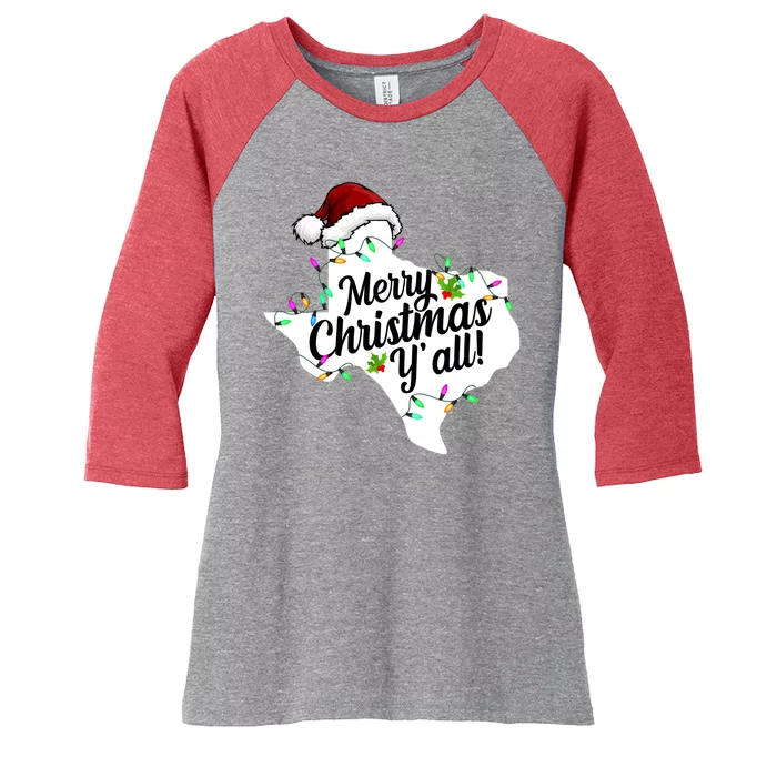 Merry Christmas Y'all Texas State Women's Tri-Blend 3/4-Sleeve Raglan Shirt