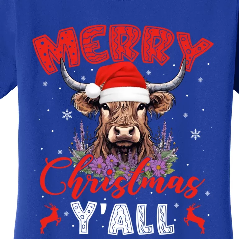 Merry Christmas Yall Xmas Scottish Hairy Cow Christmas Gift Women's T-Shirt