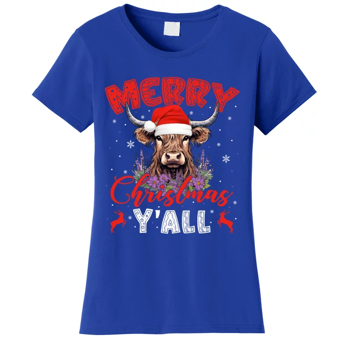 Merry Christmas Yall Xmas Scottish Hairy Cow Christmas Gift Women's T-Shirt