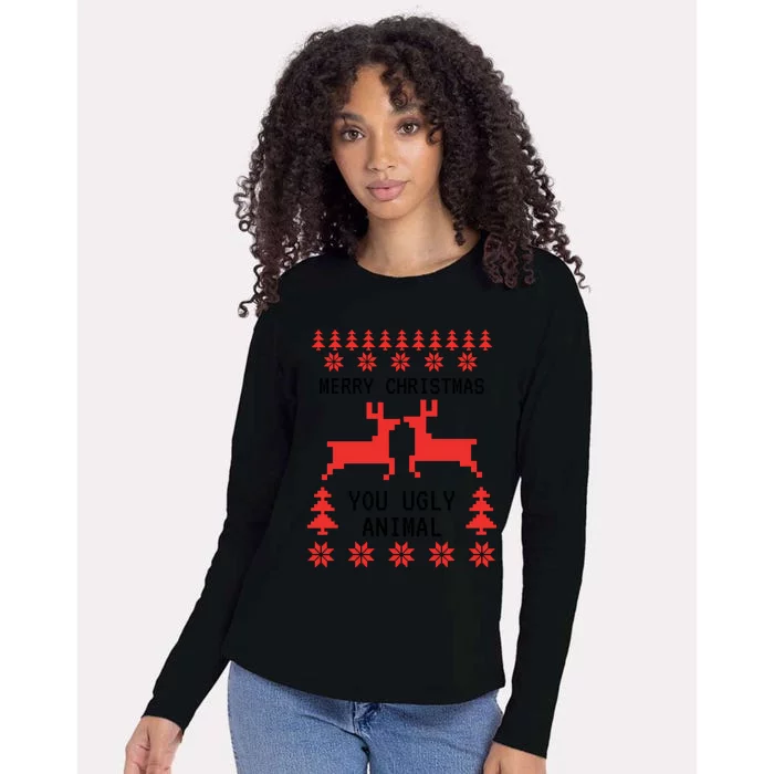 Merry Christmas You Ugly Animal Womens Cotton Relaxed Long Sleeve T-Shirt