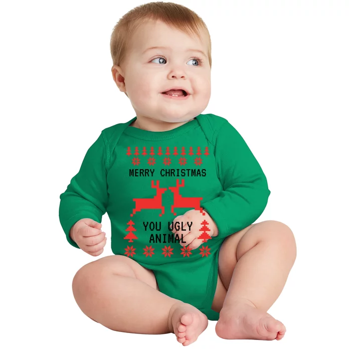 Merry Christmas You Ugly Animal Baby Long Sleeve Bodysuit