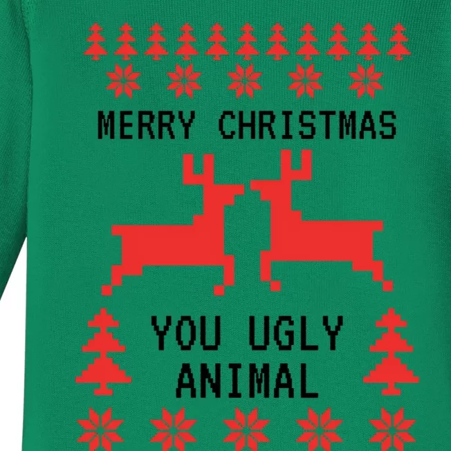 Merry Christmas You Ugly Animal Baby Long Sleeve Bodysuit