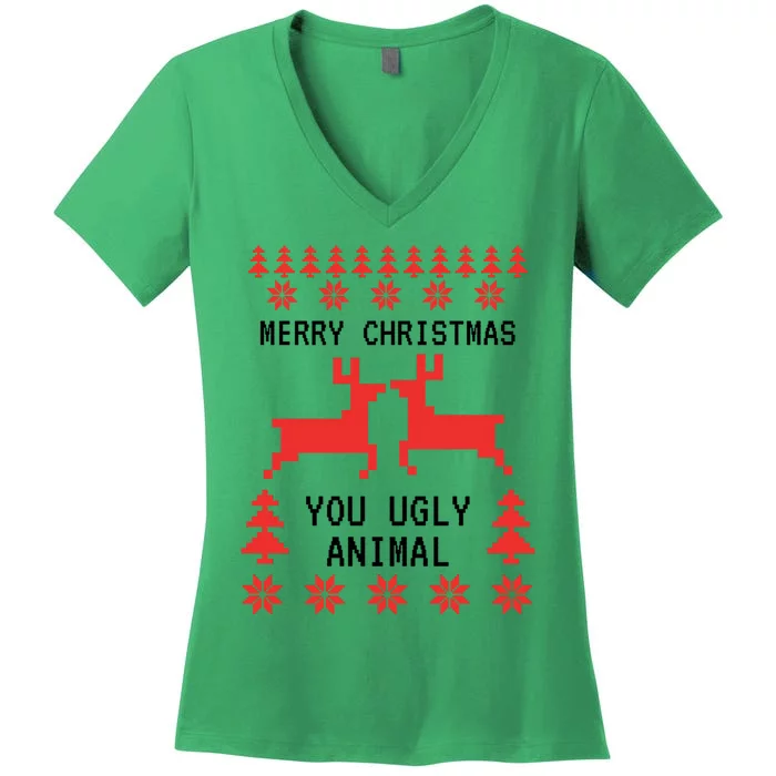 Merry Christmas You Ugly Animal Women's V-Neck T-Shirt