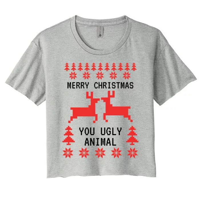 Merry Christmas You Ugly Animal Women's Crop Top Tee