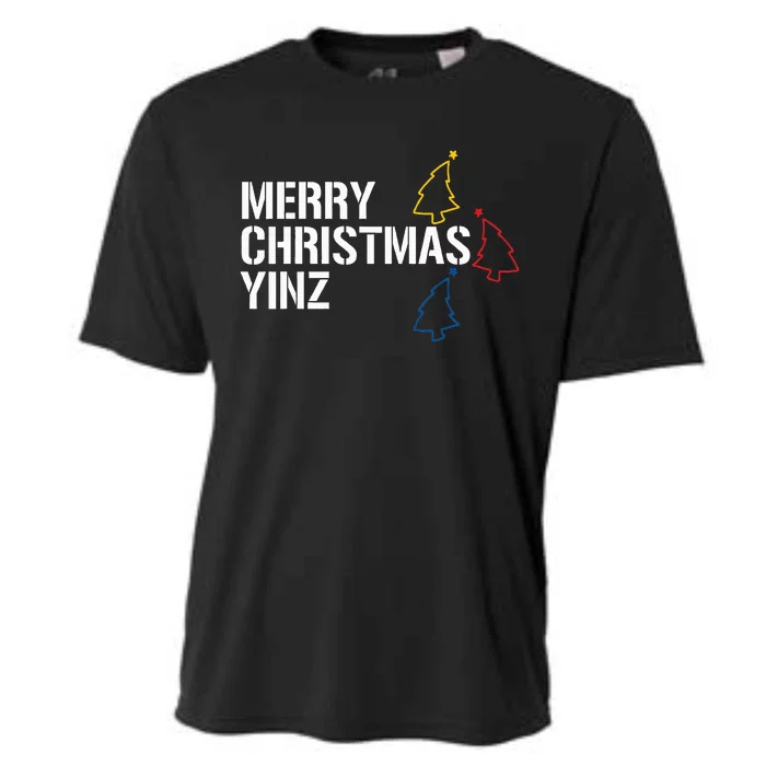 Merry Christmas Yinz with Pittsburgh Christmas Trees Funny Cooling Performance Crew T-Shirt