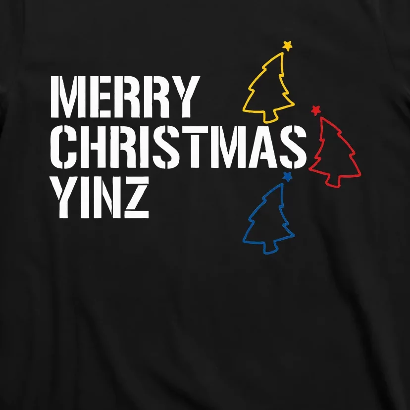 Merry Christmas Yinz with Pittsburgh Christmas Trees Funny T-Shirt