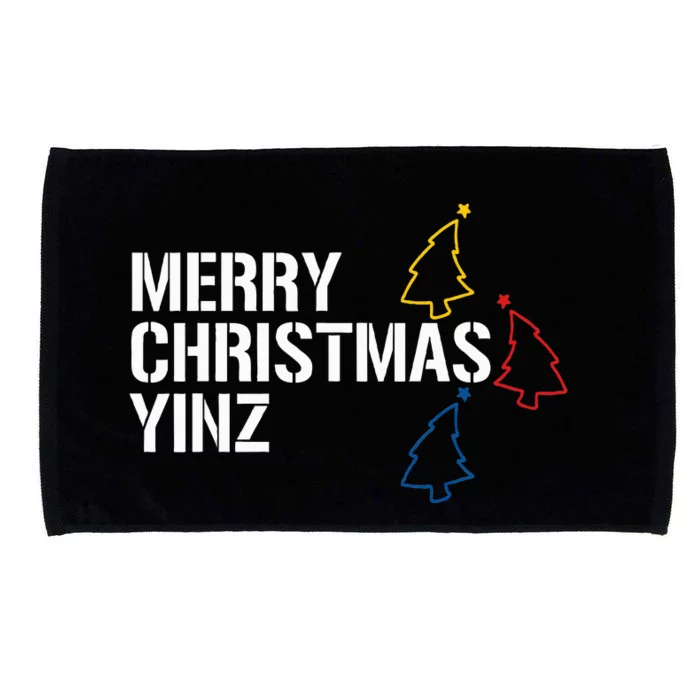 Merry Christmas Yinz with Pittsburgh Christmas Trees Funny Microfiber Hand Towel