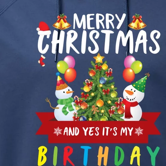 Merry Christmas Yes ItS My Birthday Holiday Christmas Gift Meaningful Gift Performance Fleece Hoodie