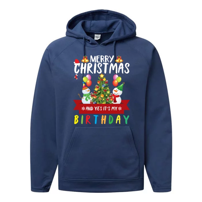 Merry Christmas Yes ItS My Birthday Holiday Christmas Gift Meaningful Gift Performance Fleece Hoodie