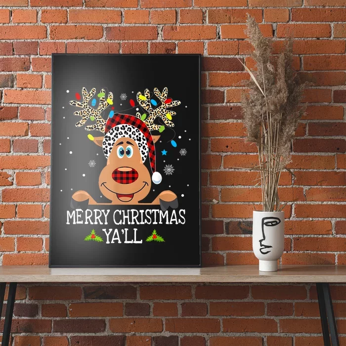 Merry Christmas Yall Reindeer Santa Hat Buffalo Red Plaid Poster